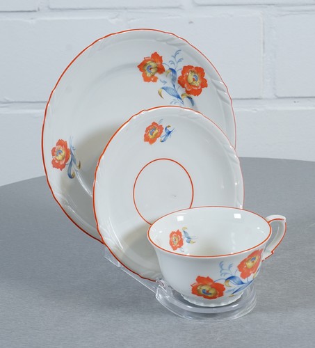 Mitterteich Porzellan Kaffeegedeck 3 teilig Rosendekor Art Dèco 1940er Jahre - Picture 3 of 10