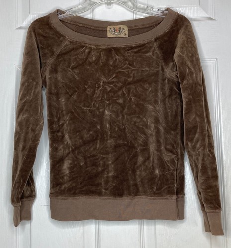 Felpa donna vintage JUICY COUTURE marrone Y2K velluto spalle scoperte L/s media - Foto 1 di 3