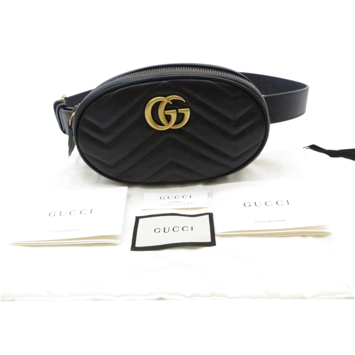 Authentique sac ceinture imbriquée GUCCI GG Marmont et sac banane cuir noir #36633569