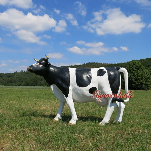 Kuh Figur Lebensgroß Tierfigur Deko Werbefigur Schwarzbunt Fleck Vieh Statue Neu-image