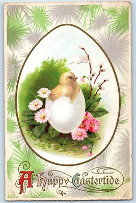 1911 Easter Hatched Egg Little Chick Flowers Embossed Rising Sun MD Postcard
