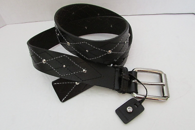 MICHAEL KORS Black Genuine Leather Belt with Silver Stud-like Accents Size L Michael Kors Leather Silver Belts for Women for sale | eBay main image 3