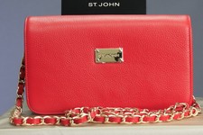 St John Knits Crimson Red Pebbled Leather Cross Body Bag Nwt Msrp $625