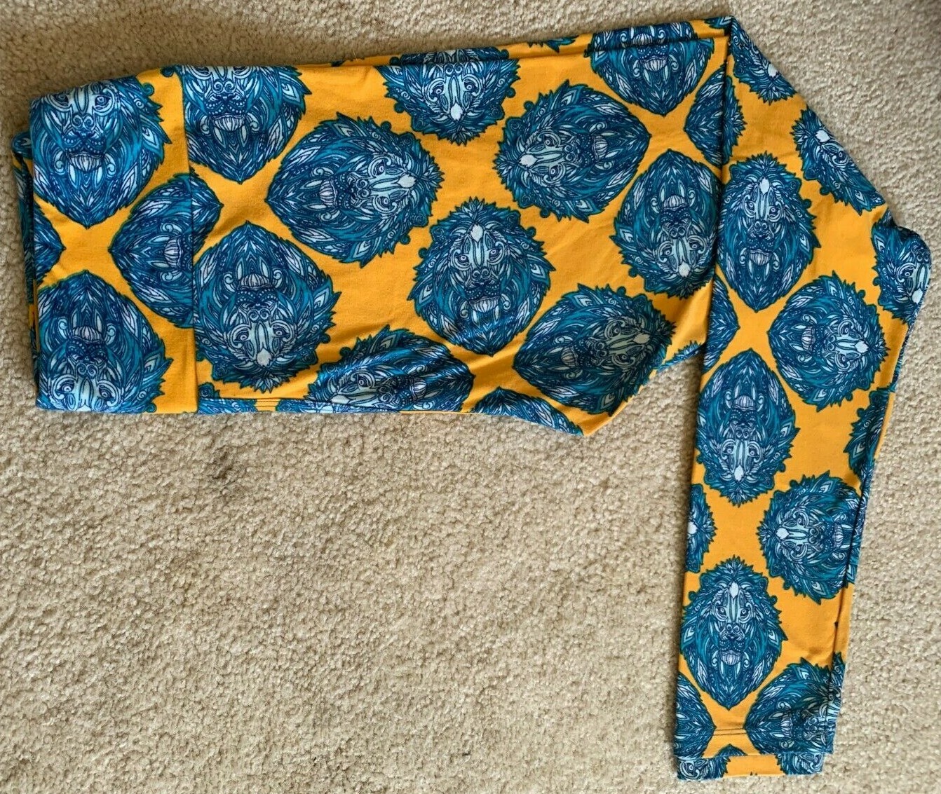 ALTRA LULAROE TAGLIA UNICA OS LEGGINGS GIALLO BLU TESTA DI LEONE MOSAICO EC