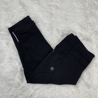 Athleta Womens Capri Black Leggings Size S Small Zip Pocket Gym Running Stretch