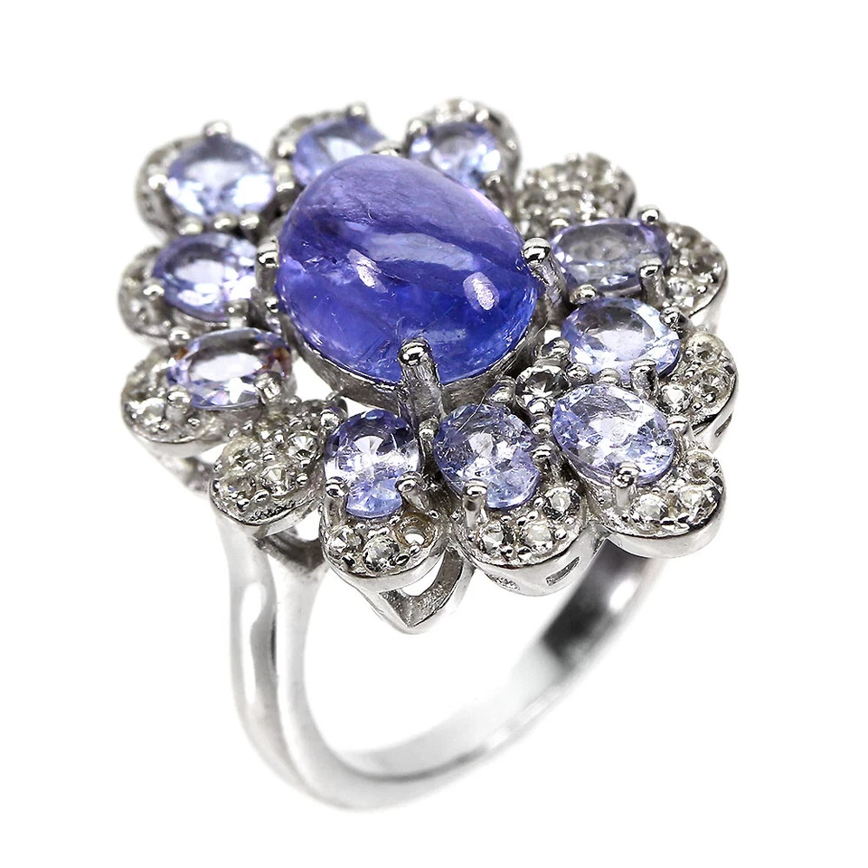 Anello In Argento Sterling 925 Ovale In Tanzanite 9x7mm Gemma Topazio Taglia 6 - Immagine 2 di 4