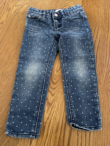 Joe Fresh Kids Girls Jeans Denim Blue w White Polka Dot Jeans Sz 3 Years Skinny