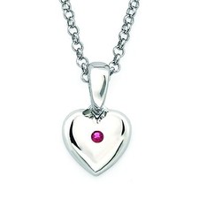 July Birthstone Children's Heart Pendant in Sterling Silver