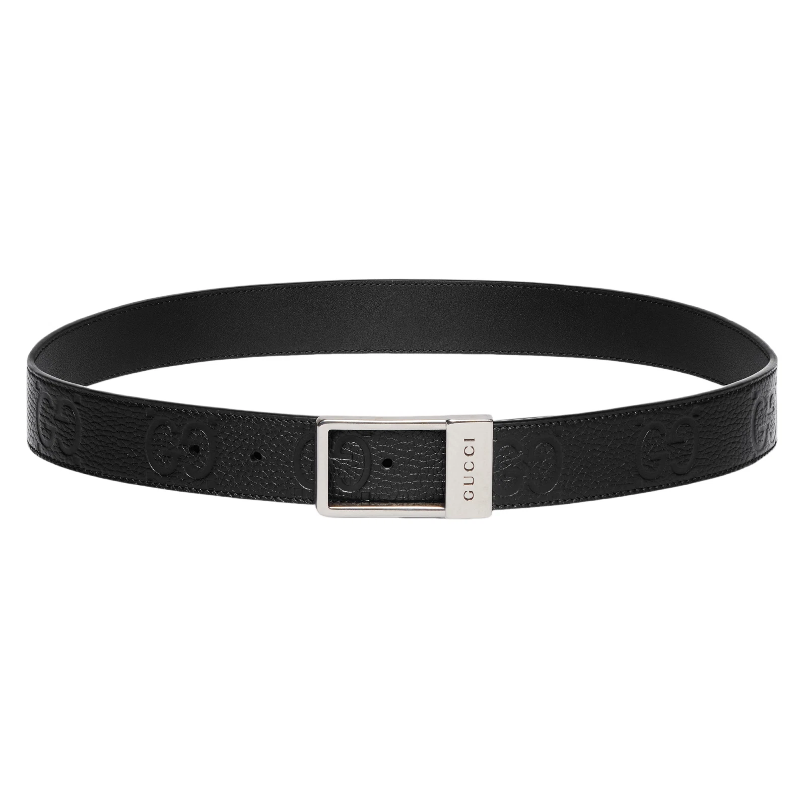 Ceinture GUCCI GG noire Maxi GG cuir grainé boucle rectangulaire neuve et authentique