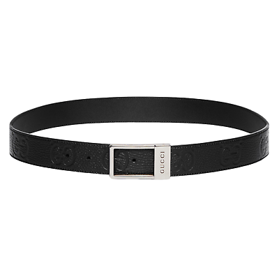 GUCCI GG Black Maxi GG Grainy Leather Rectangular Buckle GUCCI GG Black Maxi GG Grainy Leather Rectangular Buckle