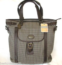 FOSSIL CANYON COMMUTER BLACK CANVAS,BROWN LEATHER TRIM,SHOULDER,CROSSBODY BAG