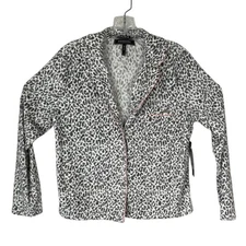 BCBGMaxAzria Button Front Pajama Shirt Top Medium White Gray New Leopard