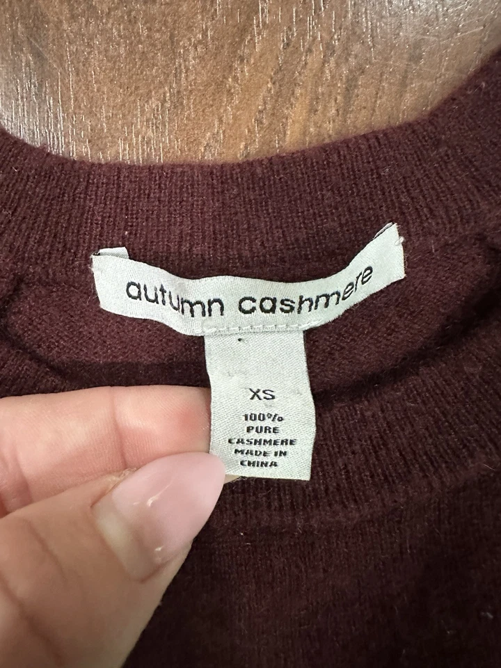 Autumn Cashmere 100% Cashmere Sweater balloon sleeves Crew Neck Maroon XS - Image 4 of 4