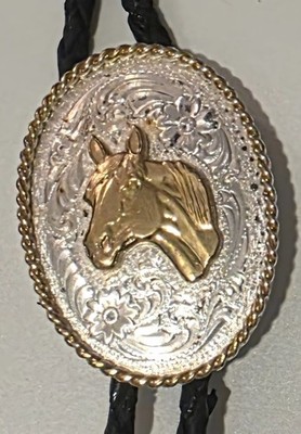 Vintage Metal Bolo Tie, Nice Brass and Silver, Montana Silversmiths, Nice Horse