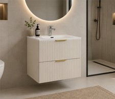 Bathroom Vanity Sink Unit 600mm Fluted Beige Drawer Wall Cabinet Modern Adel
