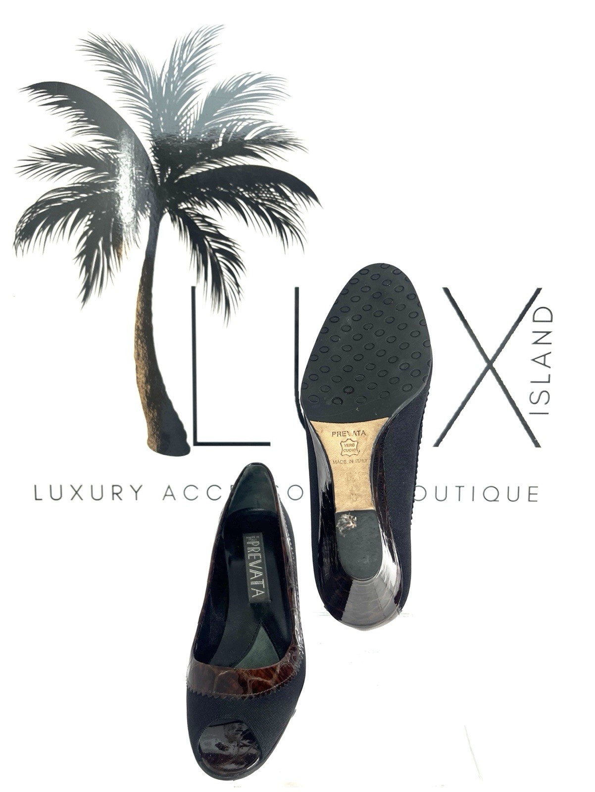 PREVANTA Brown Patent Leather Wedges with Nylon Accents Size 5.5 Women's Shoes