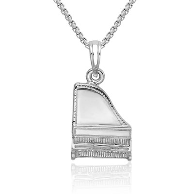 14K Solid White Gold Grand Piano Necklace