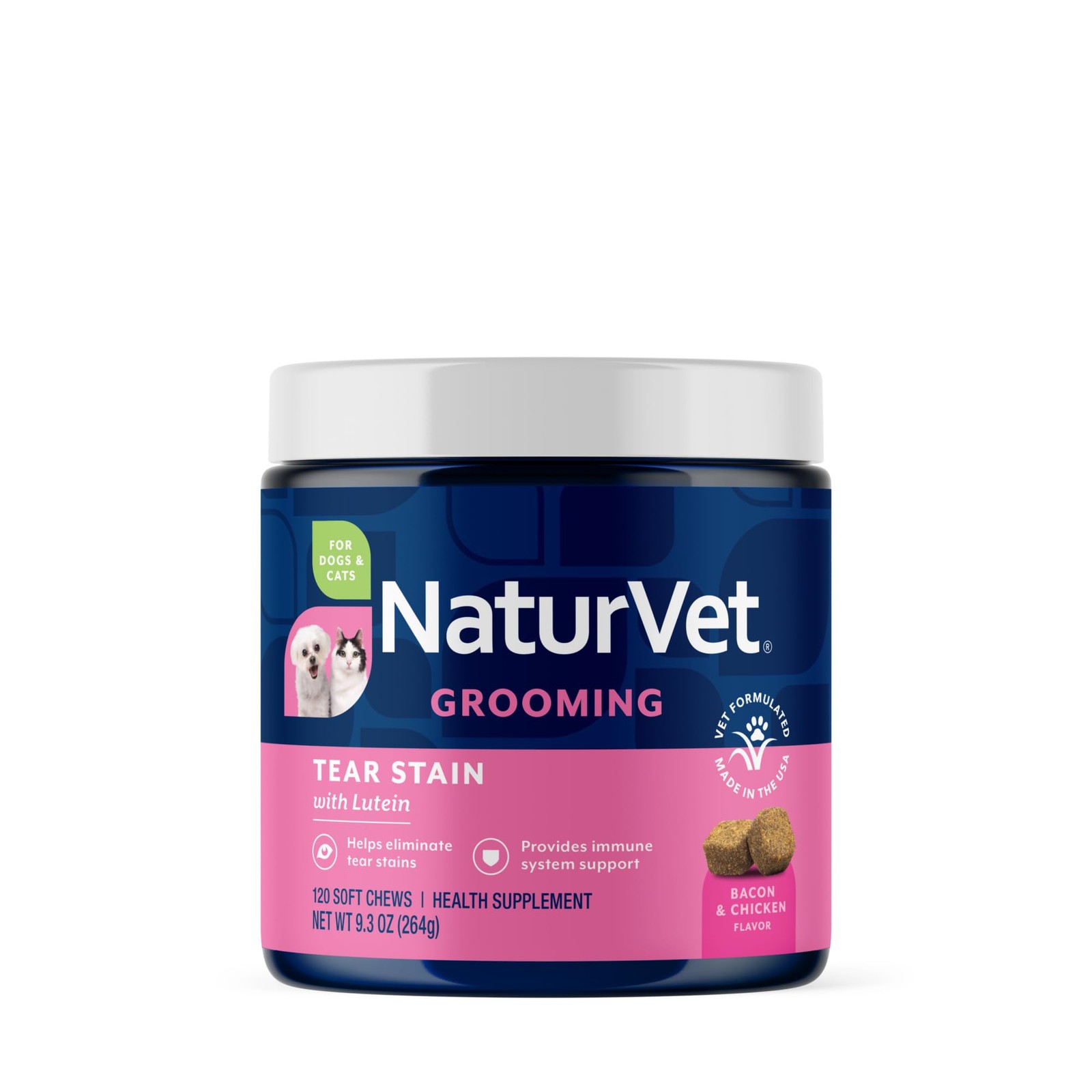 NaturVet Lutein Tear Stain Supplements for Dogs & Cats 120 C