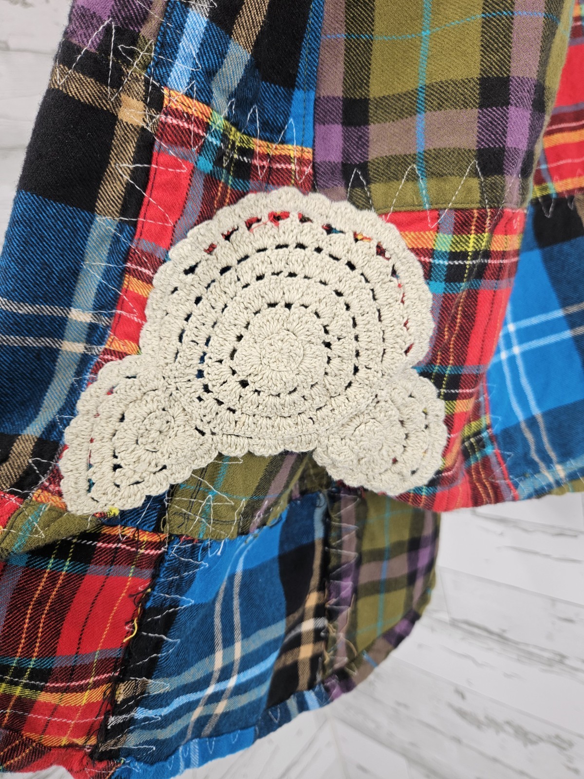 Soft Surroundings Patchwork Plaid Crochet Shirt D… - image 8