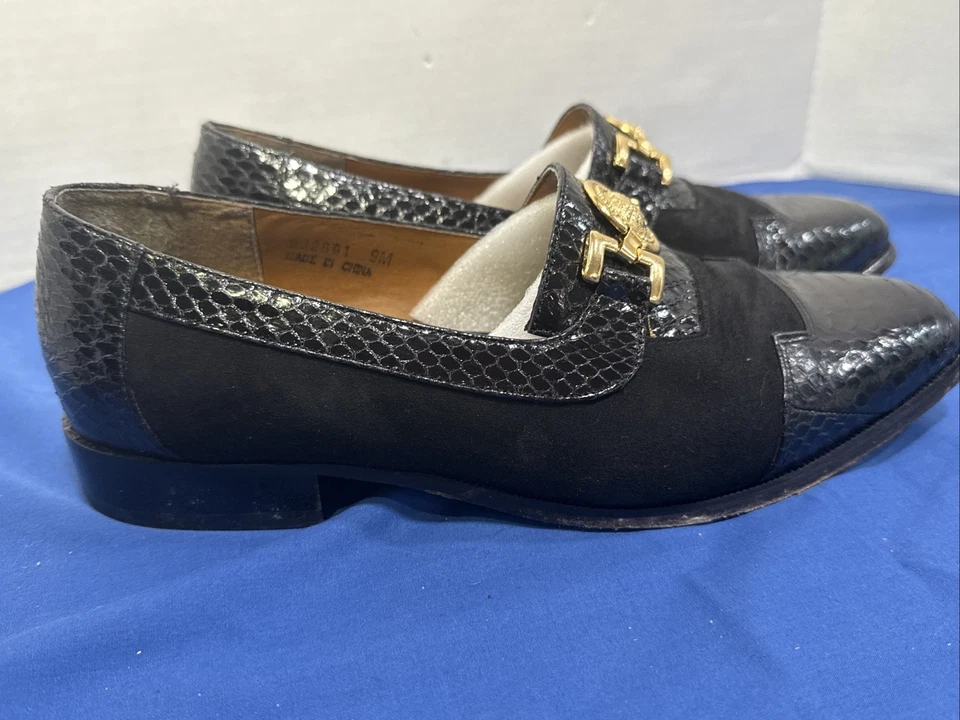 Mocasines Giorgio Brutini vintage años 90 talla 9 hombre piel de serpiente negra y gamuza Foto 2 de 4