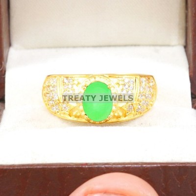 Jade Oval Cut With 14k Yellow Gold Ring For Men's #B178 #
