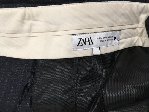 ZARA Striped Cropped Pants Large Womens Trouser Navy Hi Waist 4042/259 New - Picture 7 of 12
