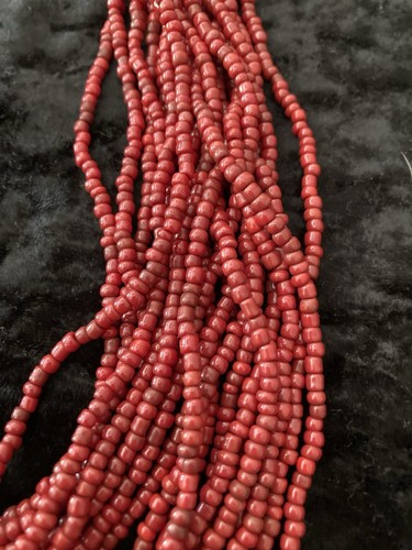 Vintage Boho necklace Red/Coral Seed Beads 20 Strands & Wood Beads Bali Handmade - Picture 3 of 6