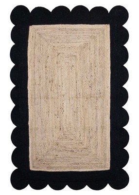 4x6 ft Rectangle Rug Black Carpet Beige Jute Hand Woven Farmhouse Natural Braide