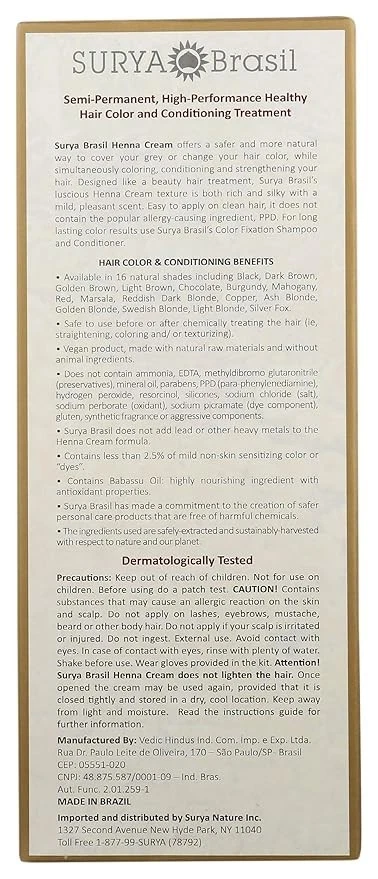 Surya Brasil Products Crema de Henna, Rubio Oscuro Rojizo, 2.37 Onzas Líquidas Foto 2 de 4
