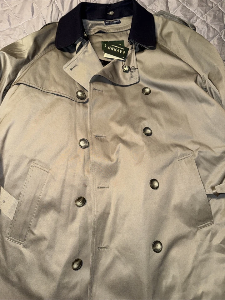 Gabardina Ralph Lauren Hombre 46 R Larga Caqui Cinturón Repelente al Agua Cremallera Forrada Foto 2 de 4