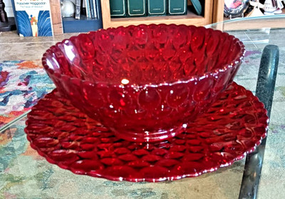 Mosser Glass Ruby Red  Elizabeth  Pattern 10'' Bowl & 13'' Platter Set