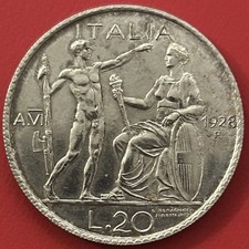 LIRE 20 • Vittorio Emanuele III RE • Littore 1928 • Riconio • BB