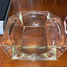 Vin. Clear Glass 8x8” Octagon Shaped 2.3lbs.Ashtray & Glass 3 1/2” Small One 