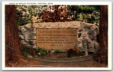 Vintage Grave of British Soldiers Concord MA Tichnor Linen Postcard
