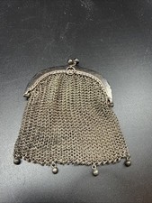 Antique Alpacca Silver Mesh Purse w/ Divider   3  x 2.5  