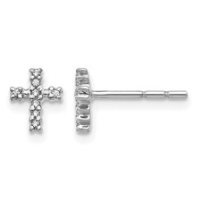 Diamond 1/20 carat Cross Post Earrings Real 14k White Gold 7x5mm Religious