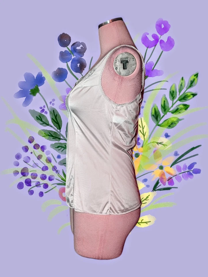 Camiseta sin mangas VASSARETTE gris claro plateado encaje sin cordones CAMI para mujer 36 grande Foto 2 de 4