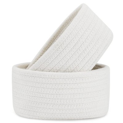 【2 Pack】 Small Storage Baskets, Natural Cotton Rope Woven Baskets for Organiz...