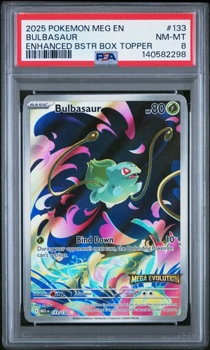 2025 POKEMON MEG EN-MEGA EVOLUTION ENHANCED BOOSTER BOX TOPPER BULBASAUR PSA 8