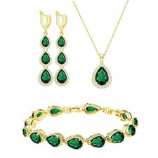 LMXXVJ Created Green Emerald Jewelry Set for Women Gold Plated Necklace Long ...