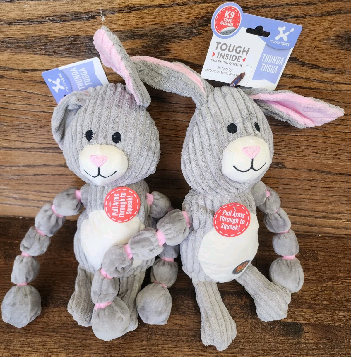 *2* Outward Hound 16" Thunda Tugga BUNNY Plush Squeaky Dog Tug Toy K9 TUFF GUARD