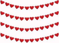 4Pcs Red Felt Heart Garland Valentines Day Hearts Banner for
