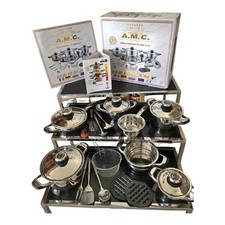 BATTERIA DI PENTOLE PADELLE E COPERCHI IN ACCIAIO INOX SET 23 PEZZI A.M.C.