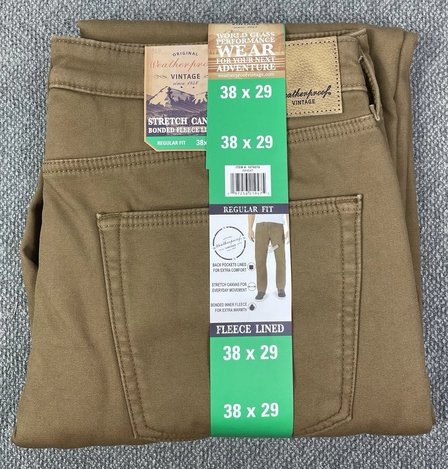 Weatherproof Vintage Men’s Fleece Lined BROWN Canvas Pants 38x29 NWT
Opens in a new window or tab