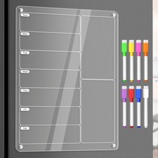Acrylic Meal Planner Magnetic Menu Board for Kitchen Fridge 12"W x 9"H, Clear