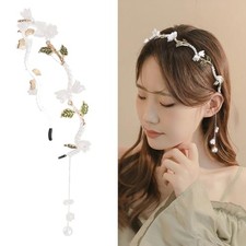 Flower Headband for Women Girls Hair Vine Leaf Boho Headband Wedding White