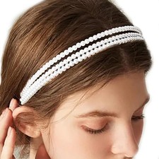 White Pearl Headbands Thin Simple Layered Flowers Hair Accessories 3Layered