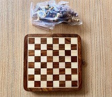 Reise Schachspiel Schachbrett Echtholz alt unbenutzt Vintage