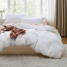 King Size Duvet Cover Set White Polyester Extra Soft 2 Pillow Shams 104x90 Zippe