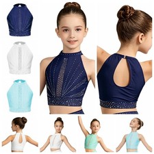 Girls Vest Stage Performance Shirts Sleeveless Crop Top Training Tank Top Sport